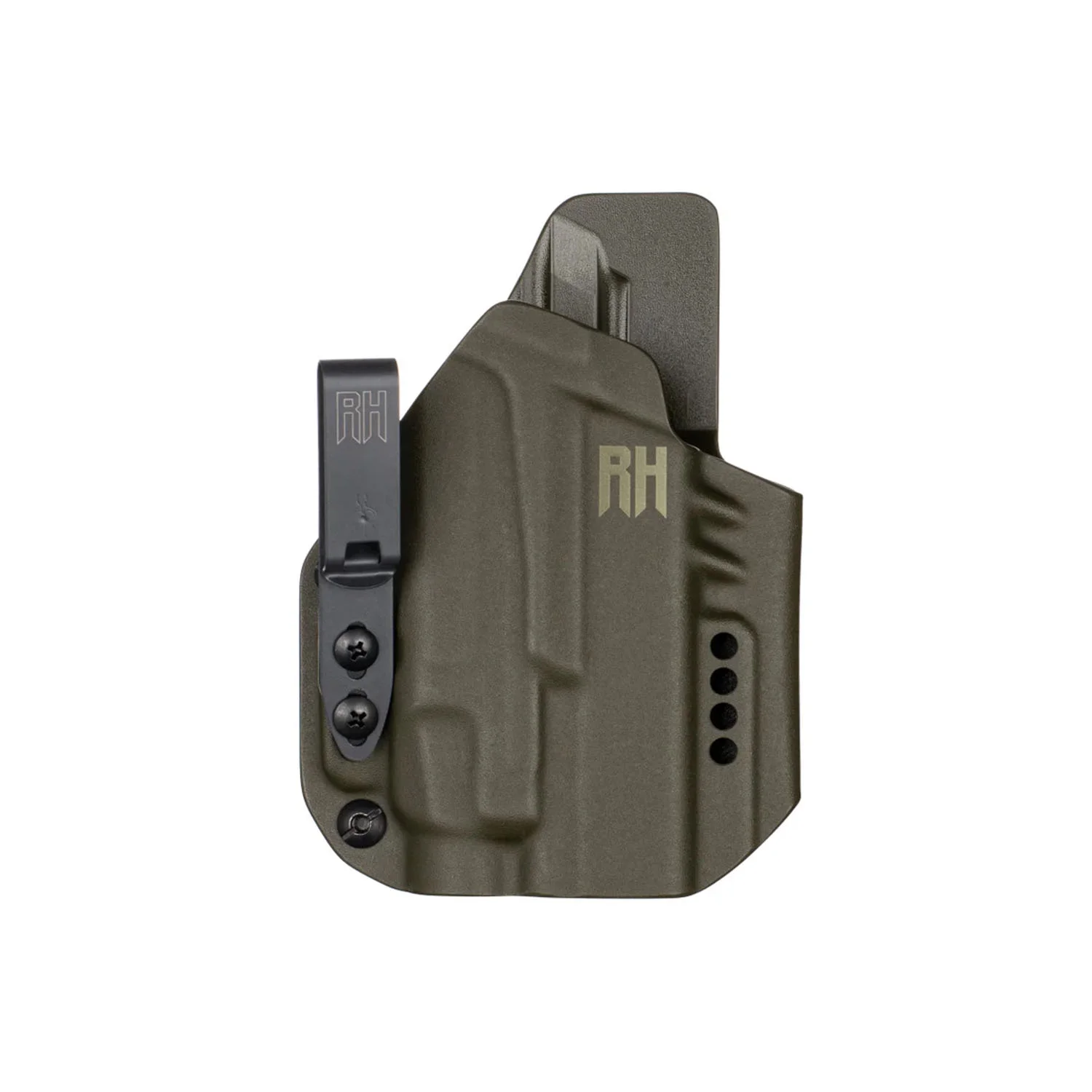 CROCY – Vnútorné appendixové kydexové puzdro pre Glock 19 Gen3–6 / Glock 19X/45 + Streamlight TLR-7 X – olivové / pravák